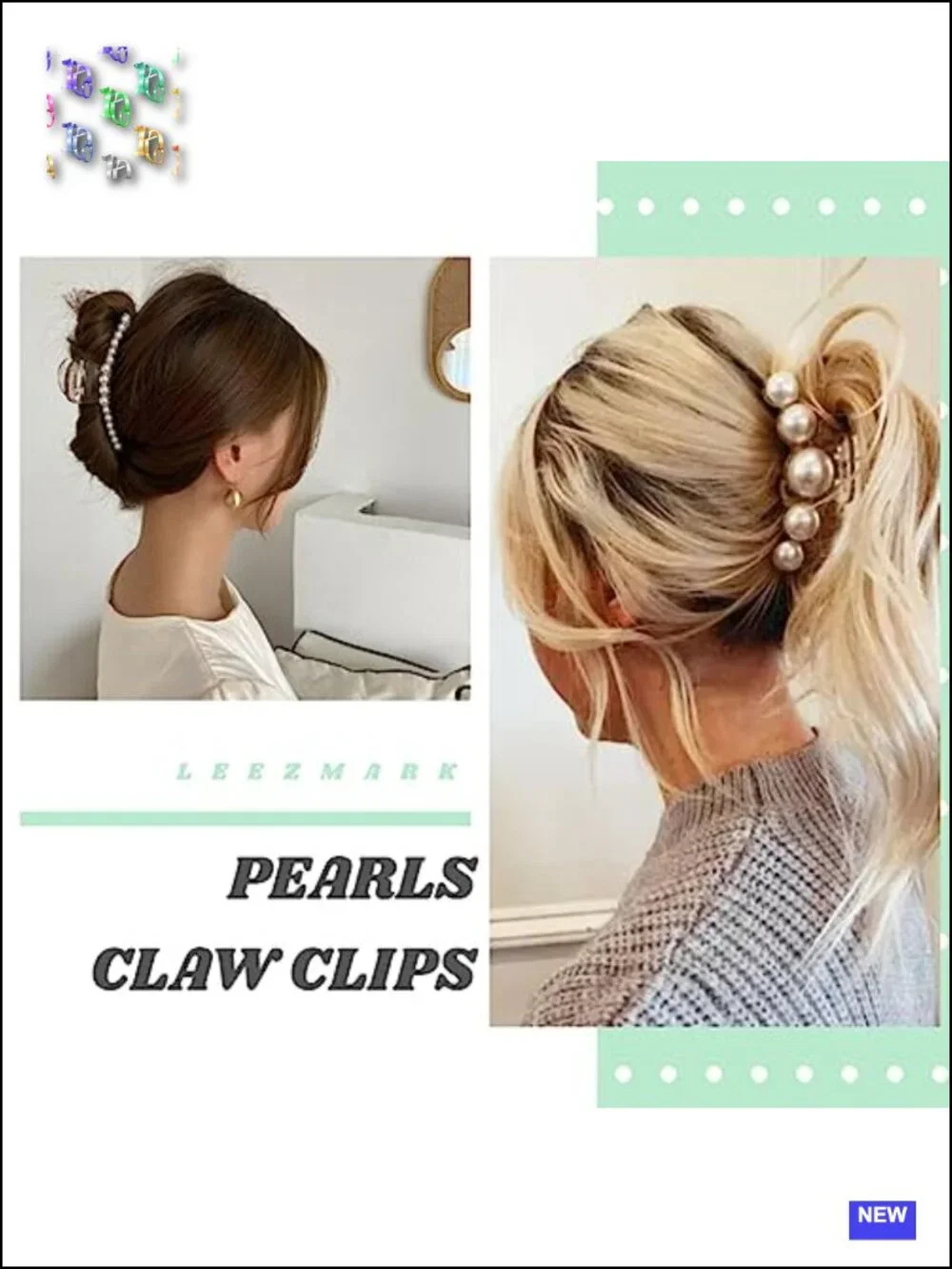 6 Large Pearl Hair Claw Clips for Thick, Curly or Long Hair, Non-Slip Jaw Clips